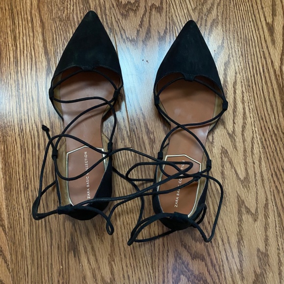 Zara black suede flats size 6 - Picture 2 of 2